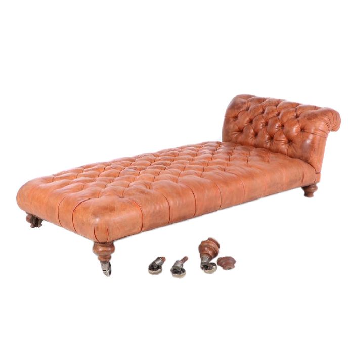 Victorian Mahogany and Button-Tufted Leather Daybed with Reclining Headrest