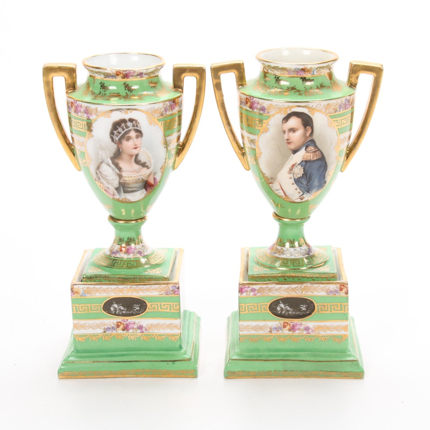 Napoleon and Josephine Gilt Porcelain Urns