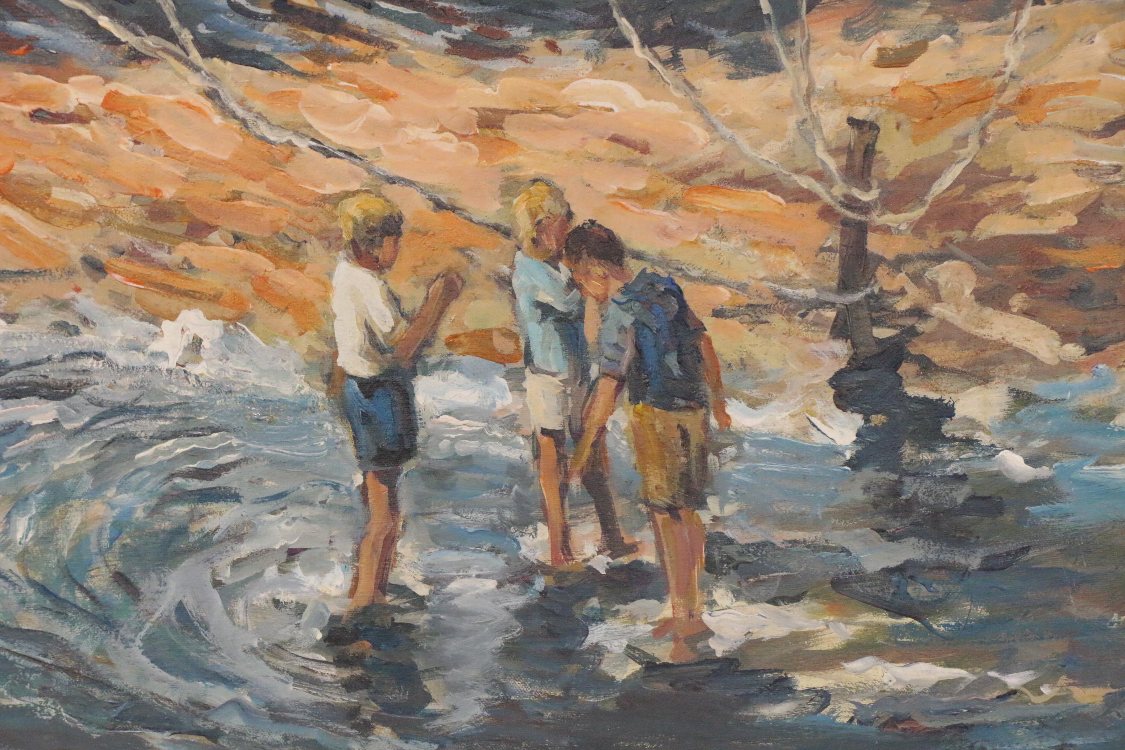 Bill Salamon Acrylic Painting of Row Boats on Shore, Late 20th Century