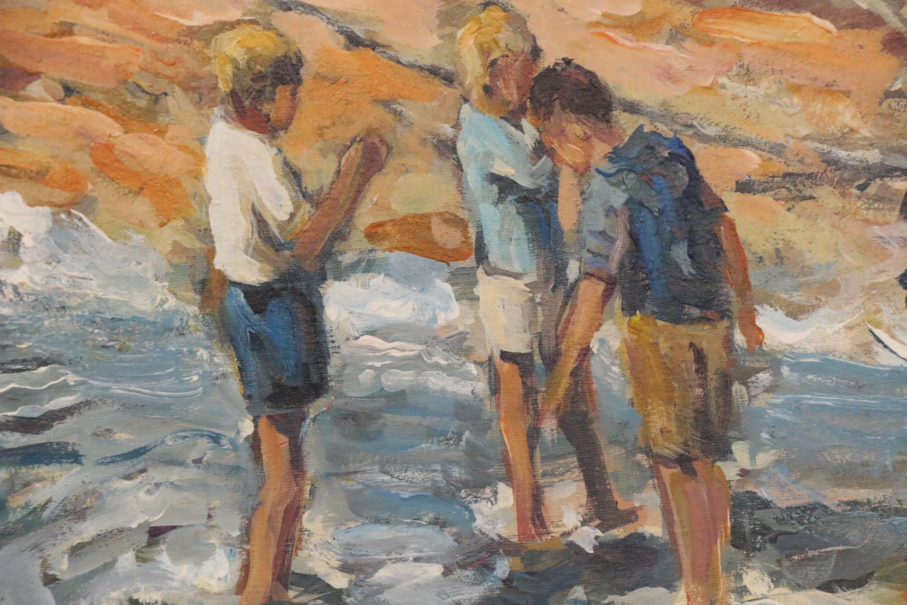 Bill Salamon Acrylic Painting of Row Boats on Shore, Late 20th Century