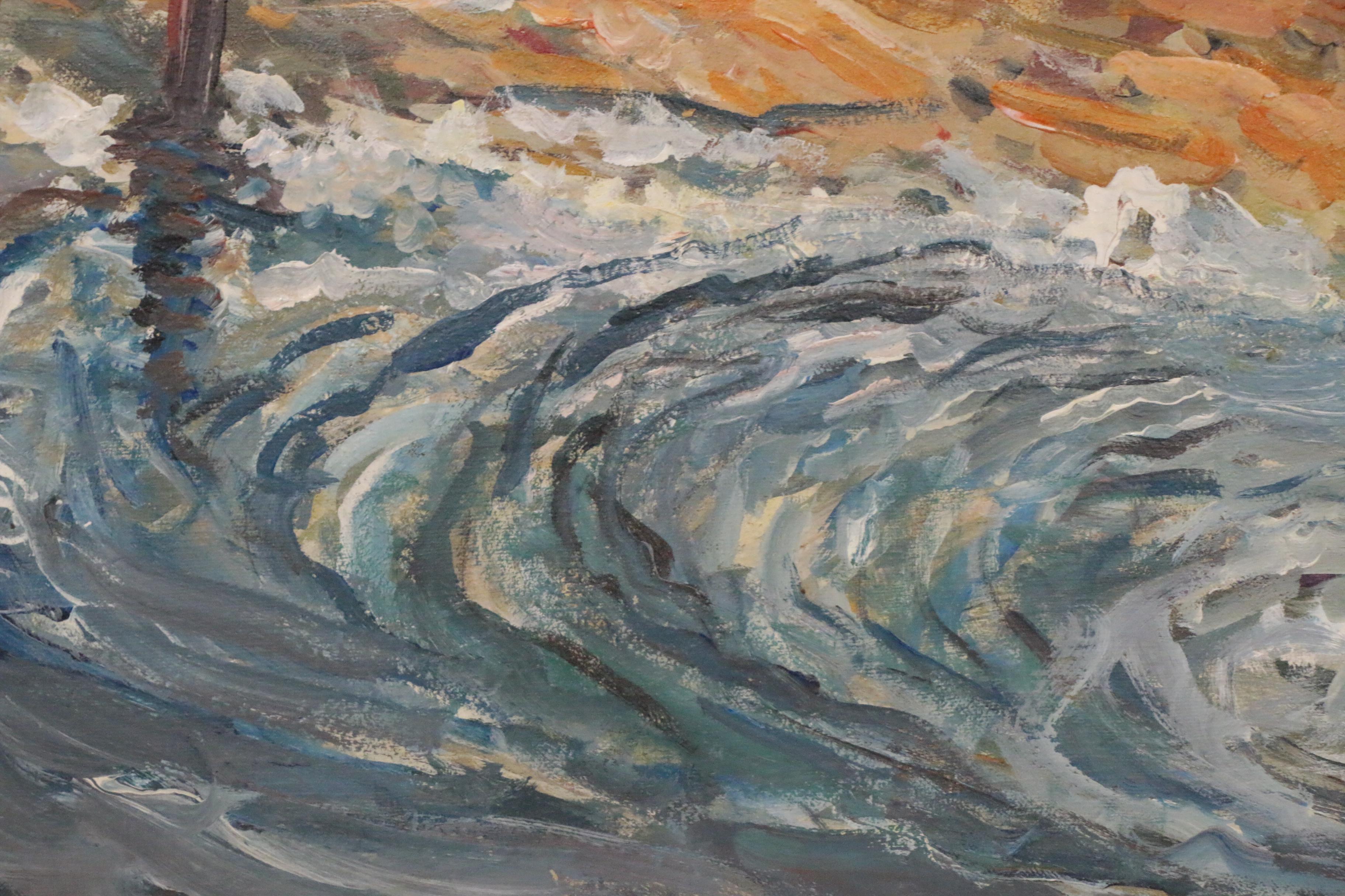 Bill Salamon Acrylic Painting of Row Boats on Shore, Late 20th Century