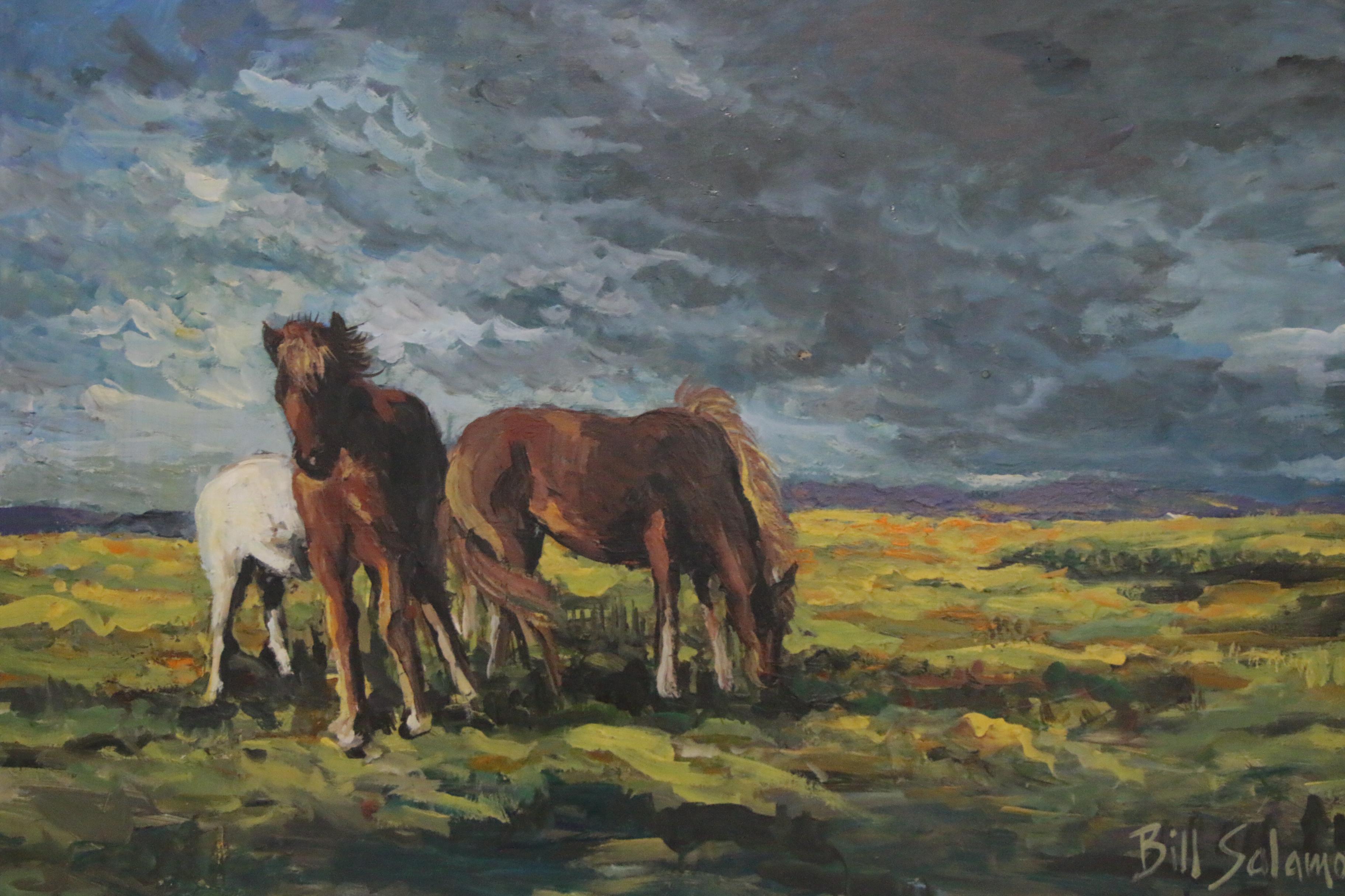 Bill Salamon Oil Painting of Wild Horses, Late 20th Century