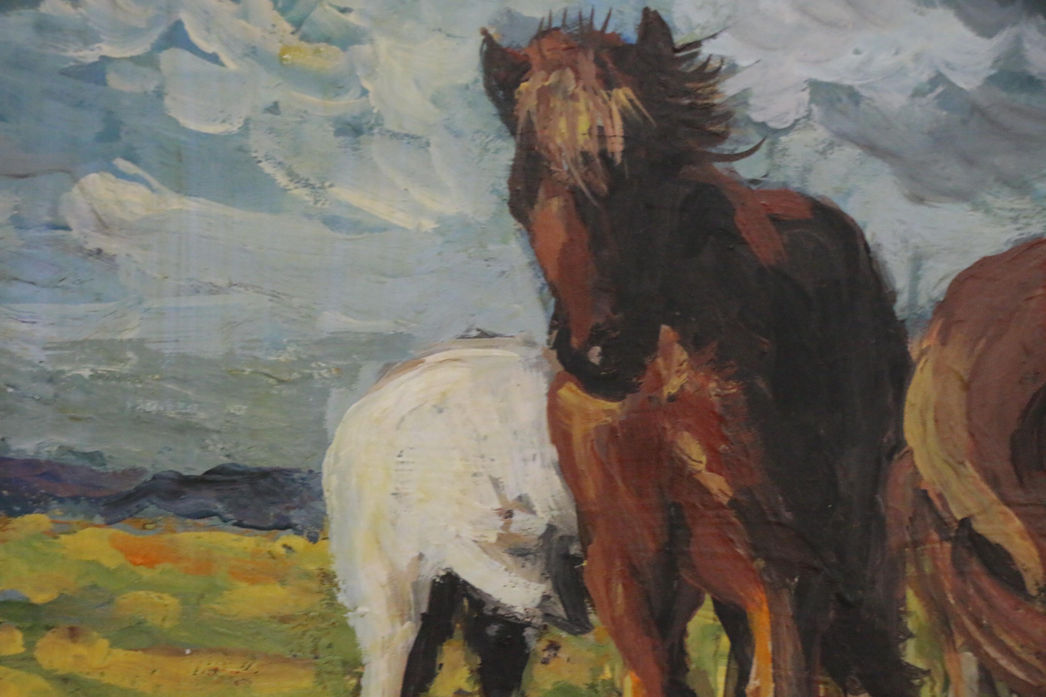 Bill Salamon Oil Painting of Wild Horses, Late 20th Century