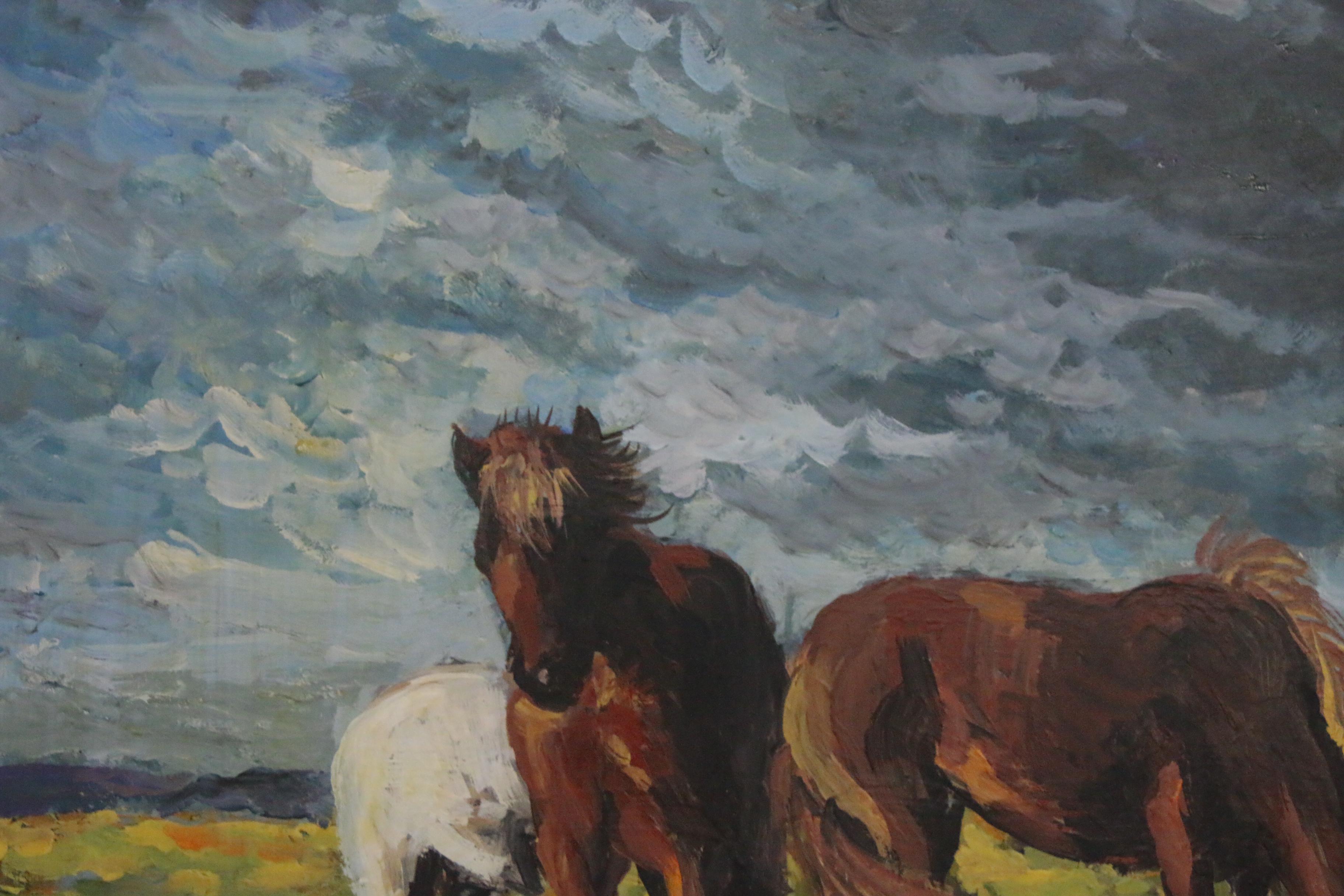 Bill Salamon Oil Painting of Wild Horses, Late 20th Century