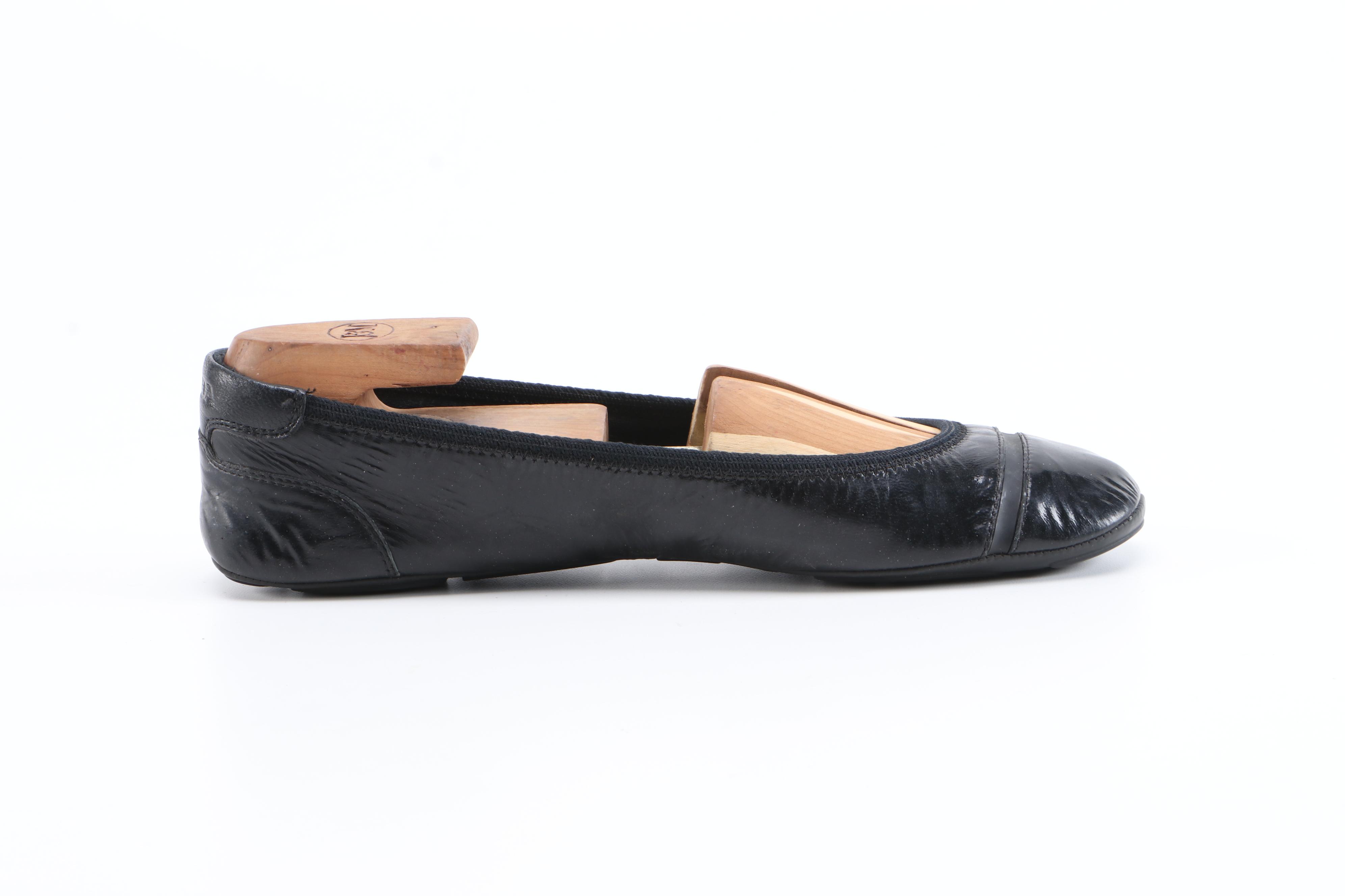 Prada Sport Glazed Black Leather Ballet Flats