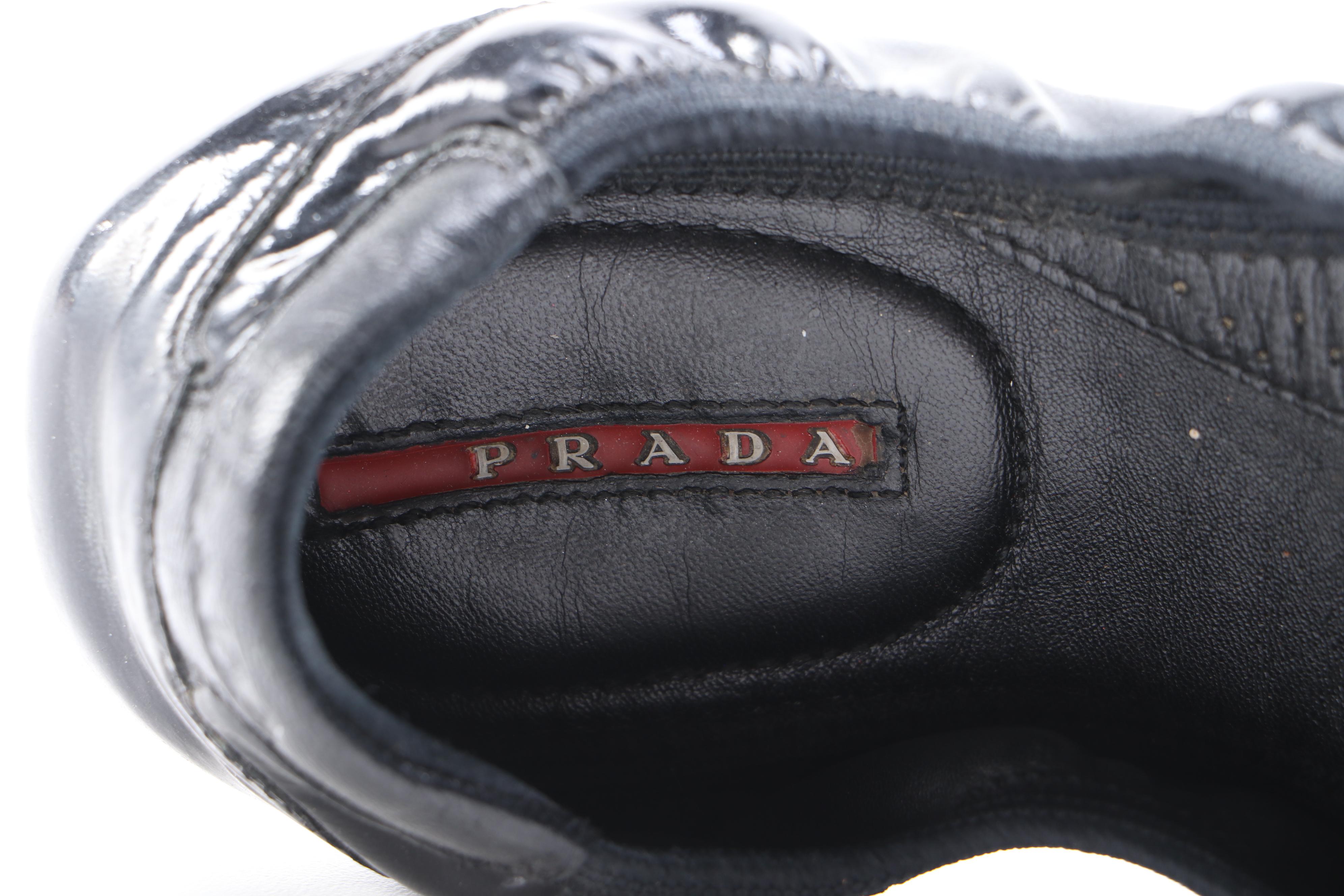 Prada Sport Glazed Black Leather Ballet Flats