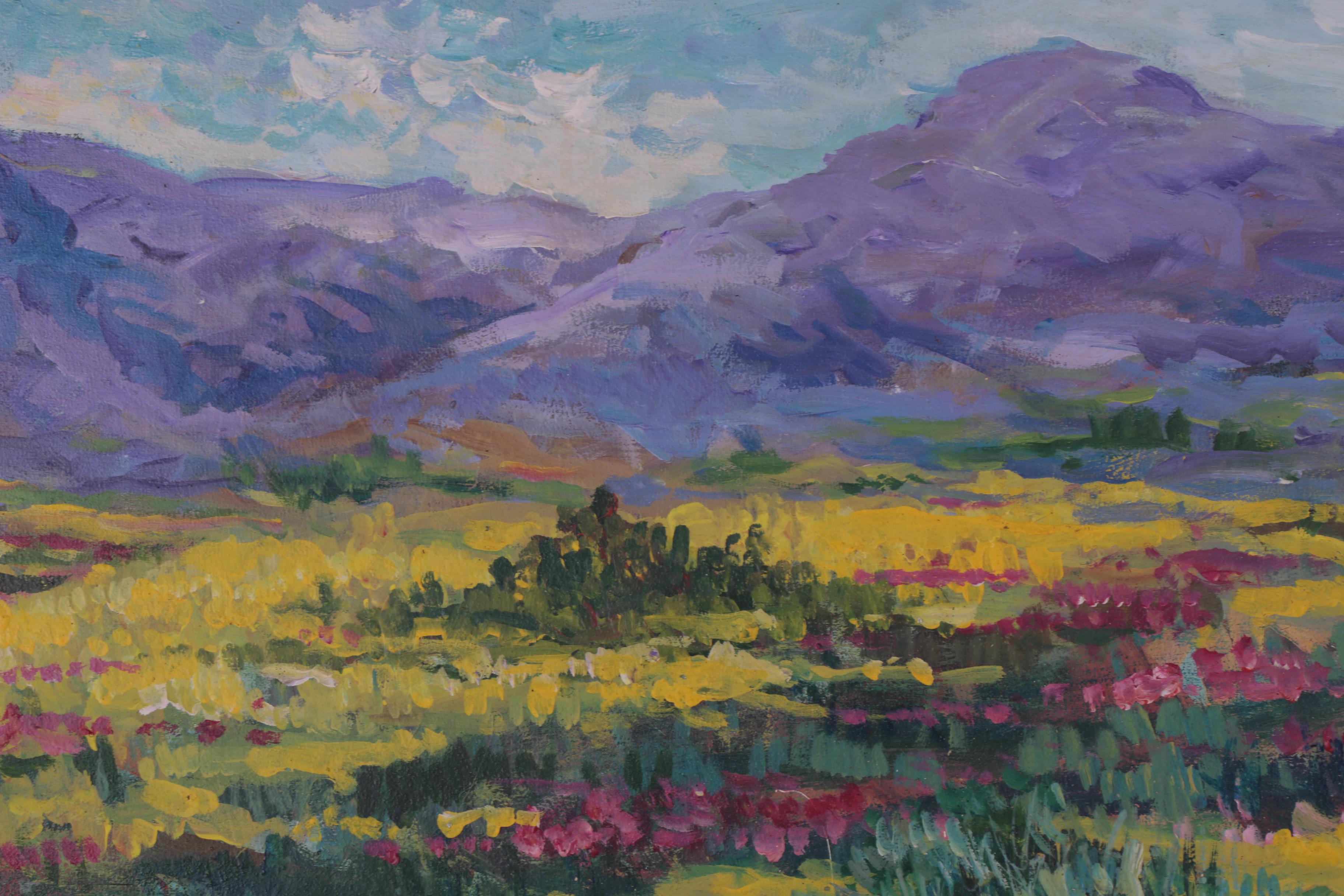 Bill Salamon Purple Mountain Landscape Acrylic Painting, Late 20th Century