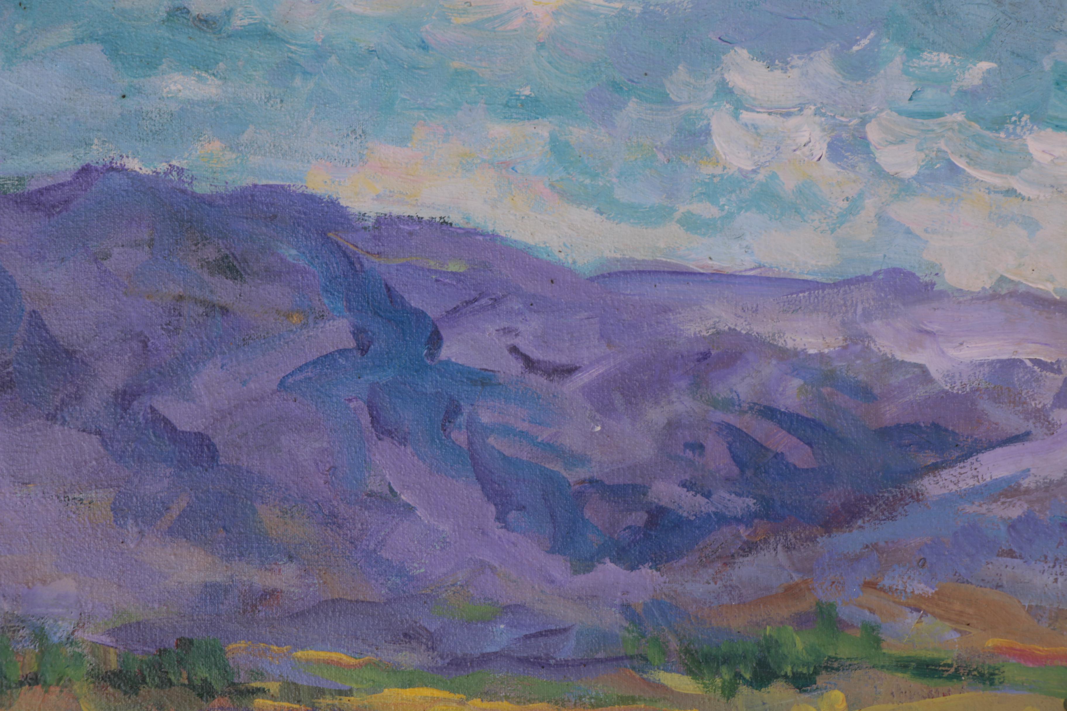 Bill Salamon Purple Mountain Landscape Acrylic Painting, Late 20th Century