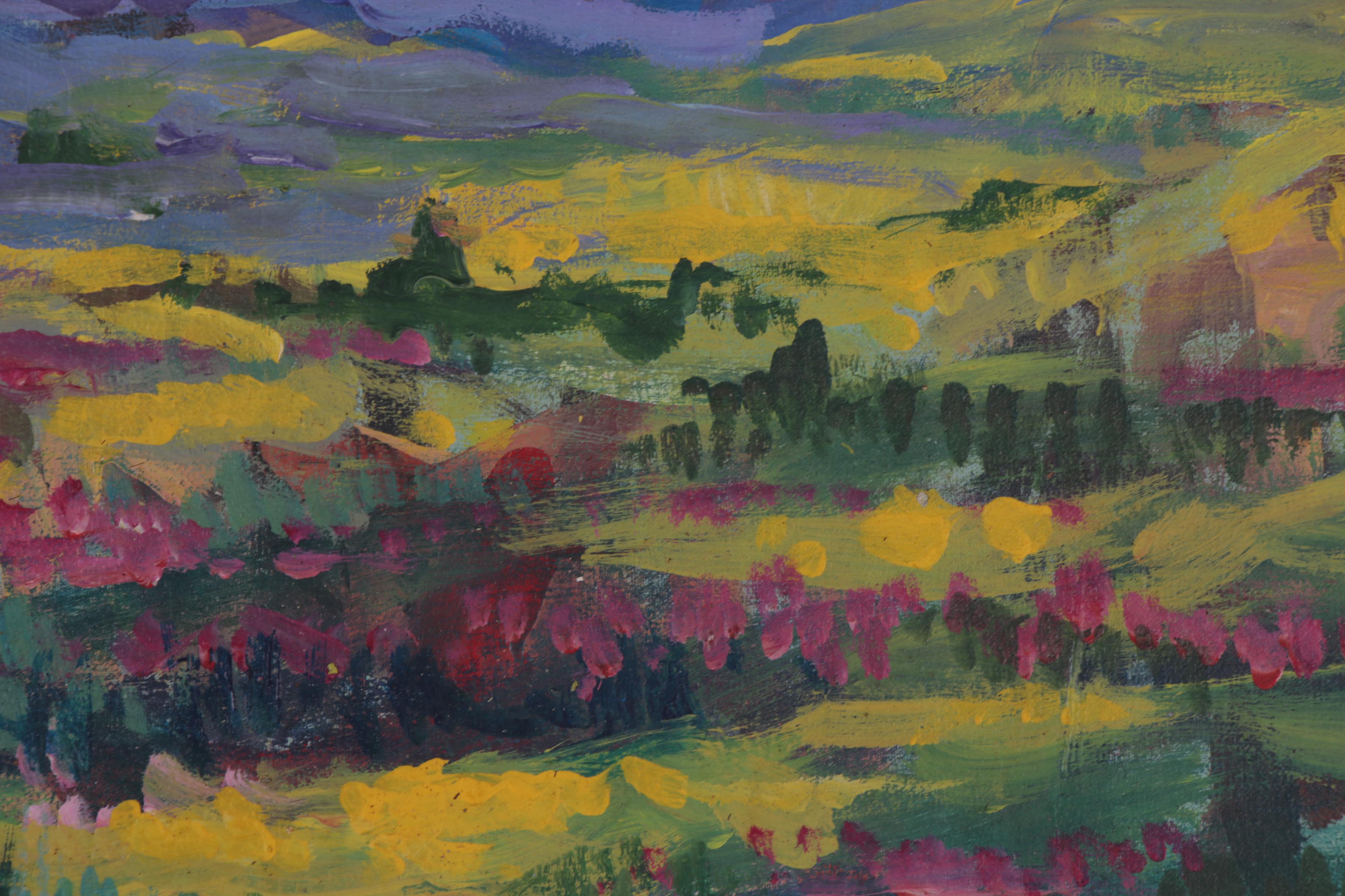 Bill Salamon Purple Mountain Landscape Acrylic Painting, Late 20th Century