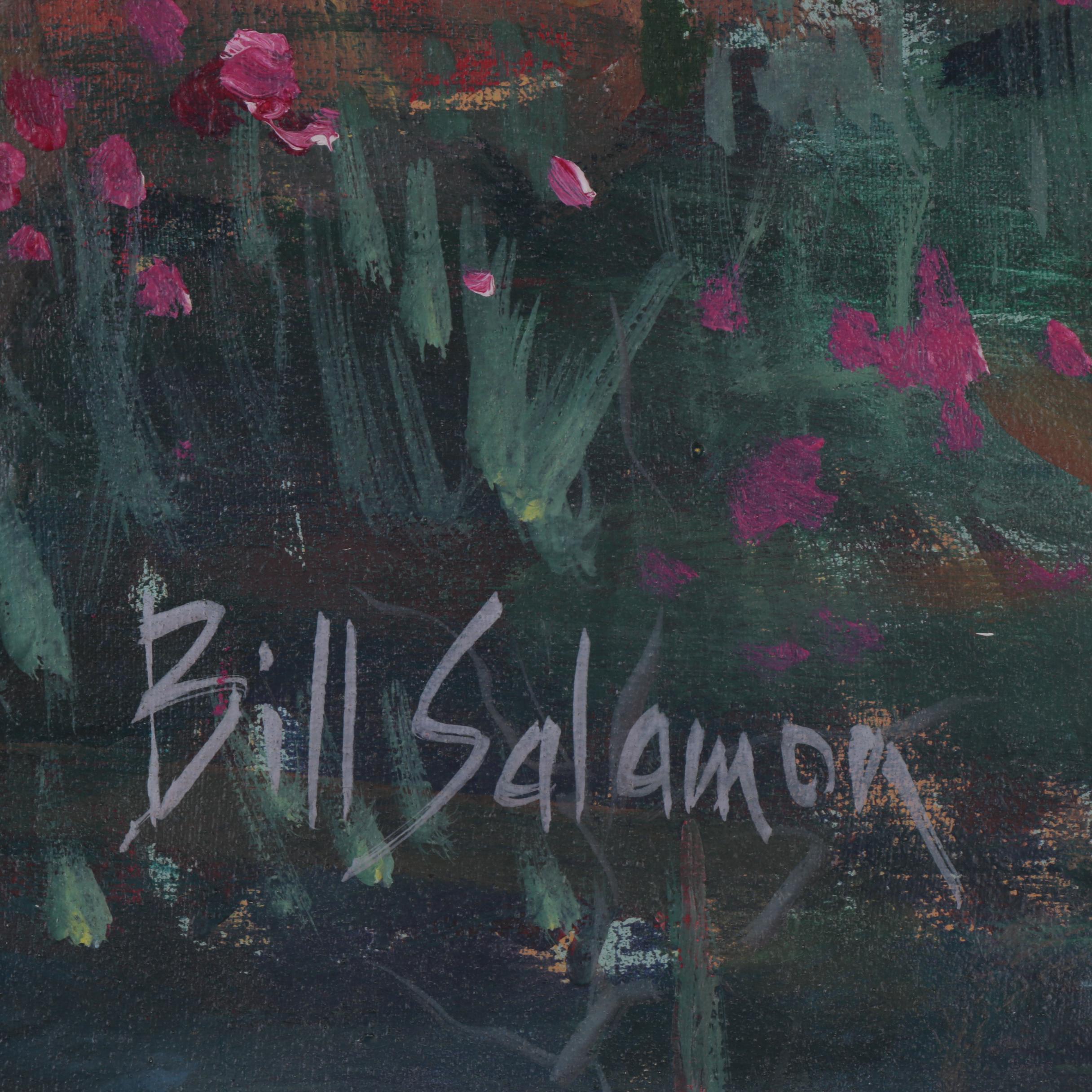 Bill Salamon Purple Mountain Landscape Acrylic Painting, Late 20th Century