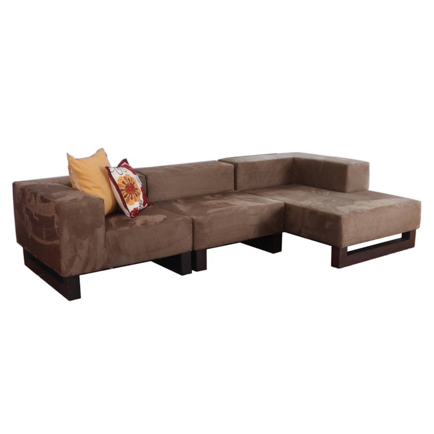 West Elm Microfiber Three-Piece Modular Sofa with Chaise Lounge