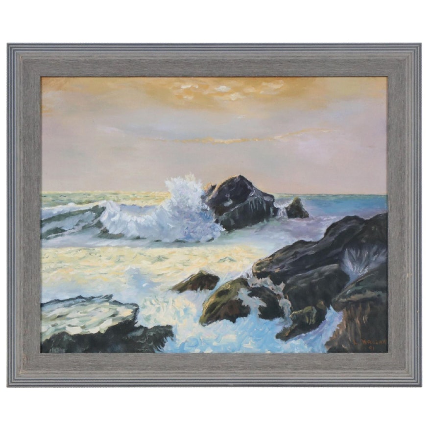 Impressionist Style Oil Painting of Coastal Seascape, 1991
