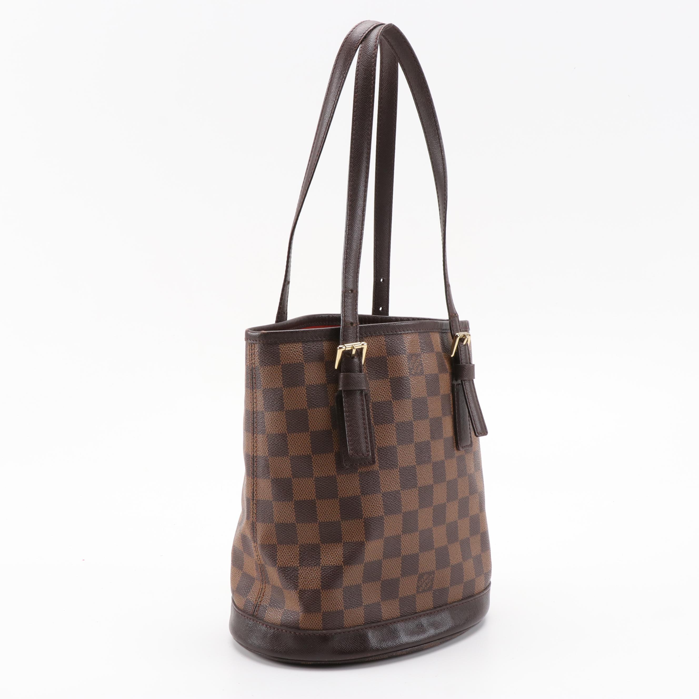 Louis Vuitton Marais Bucket Bag in Damier Ebene Canvas and Taiga Leather