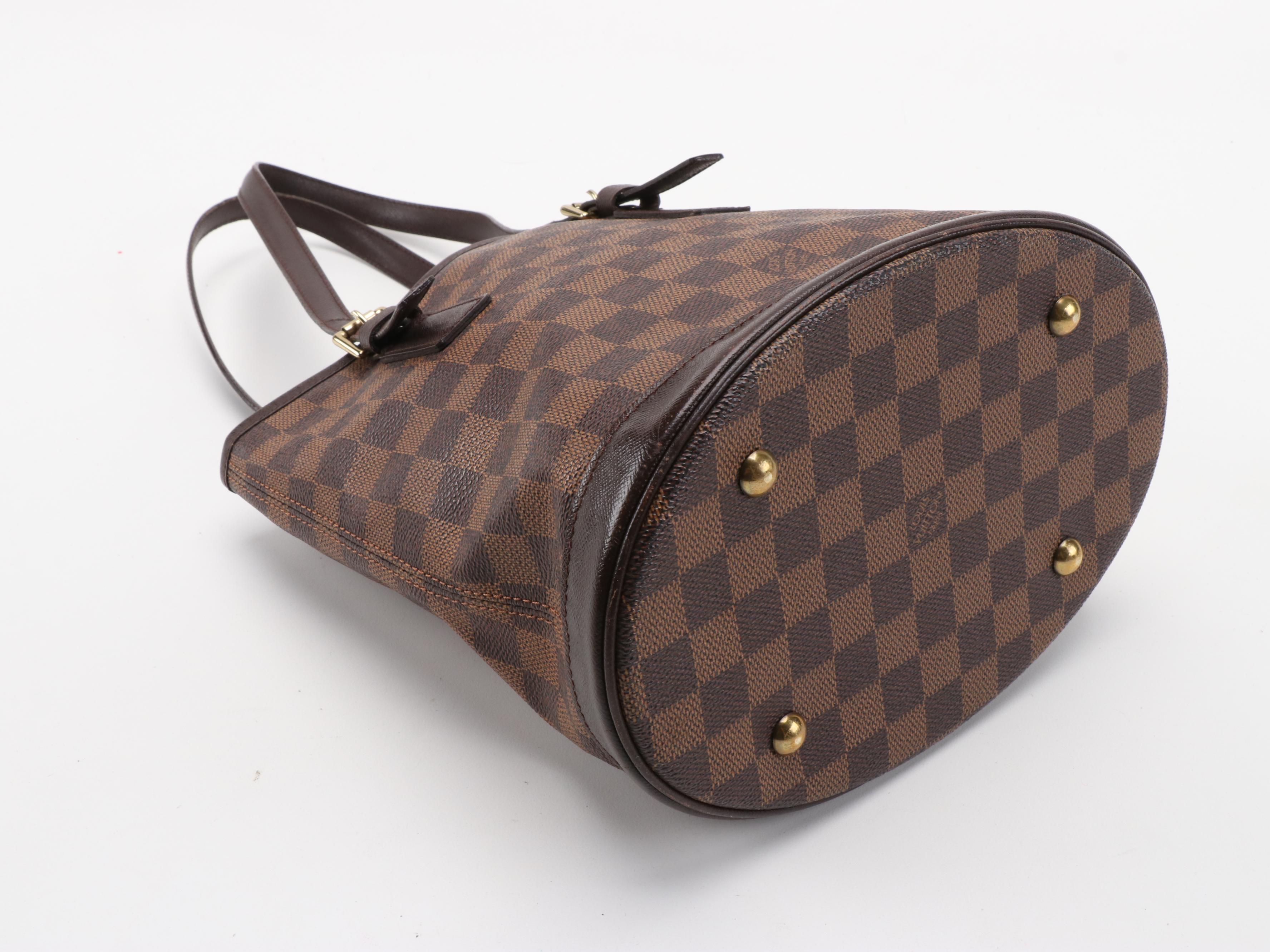 Louis Vuitton Marais Bucket Bag in Damier Ebene Canvas and Taiga Leather