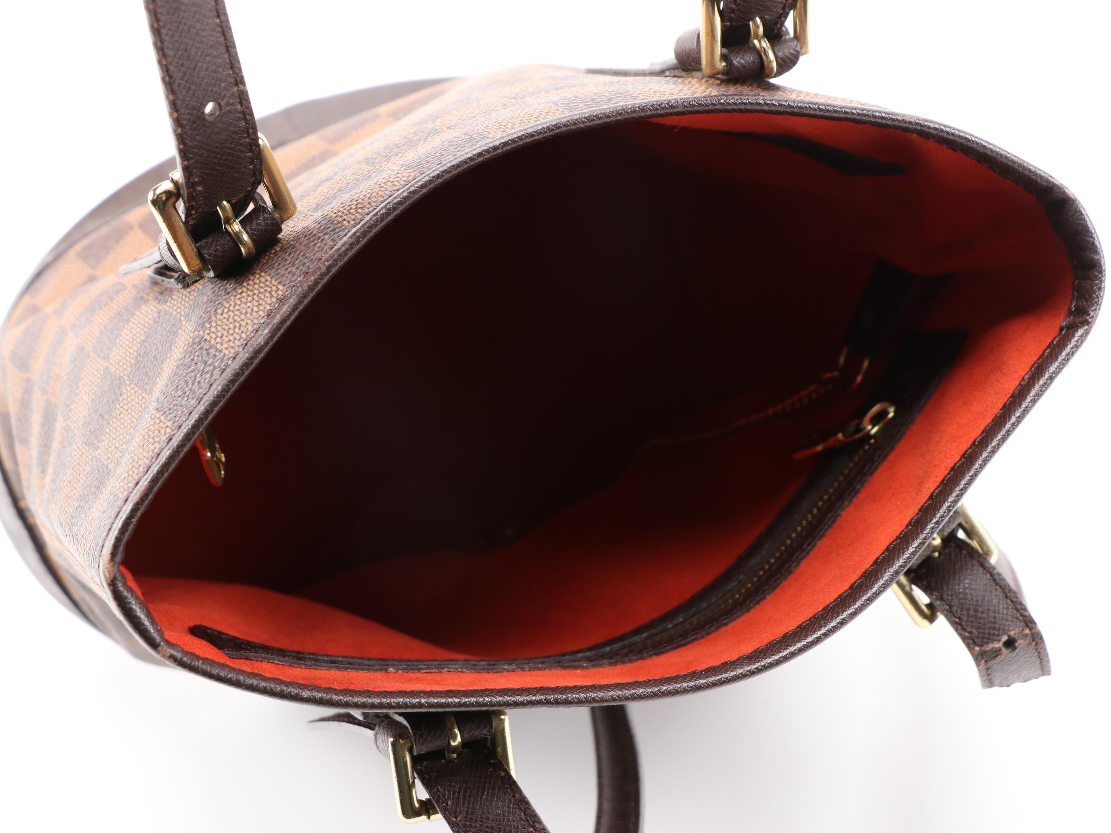 Louis Vuitton Marais Bucket Bag in Damier Ebene Canvas and Taiga Leather