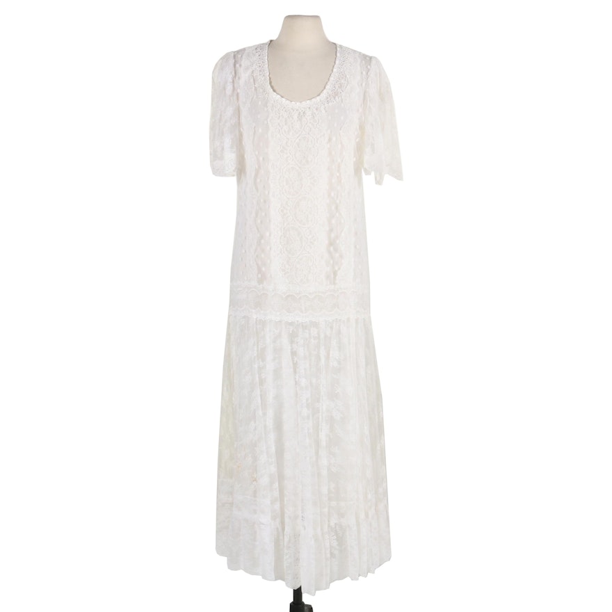 Jessica McClintock Edwardian-Style Lace Maxi Dress with Separate Chemise