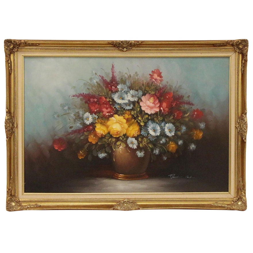 Robert Cox Floral Still Life Oil Painting, Late 20th Century