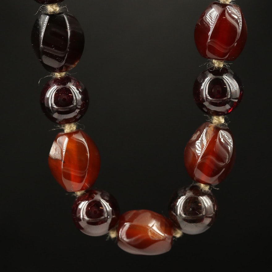 Hand Knotted Agate and Garnet Necklace with Sterling Clasp