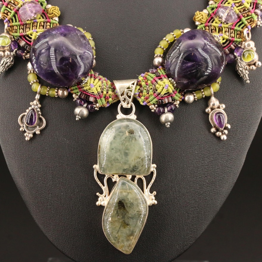 Marléy Prehnite, Amethyst and Glass Necklace with Sterling Silver Accents