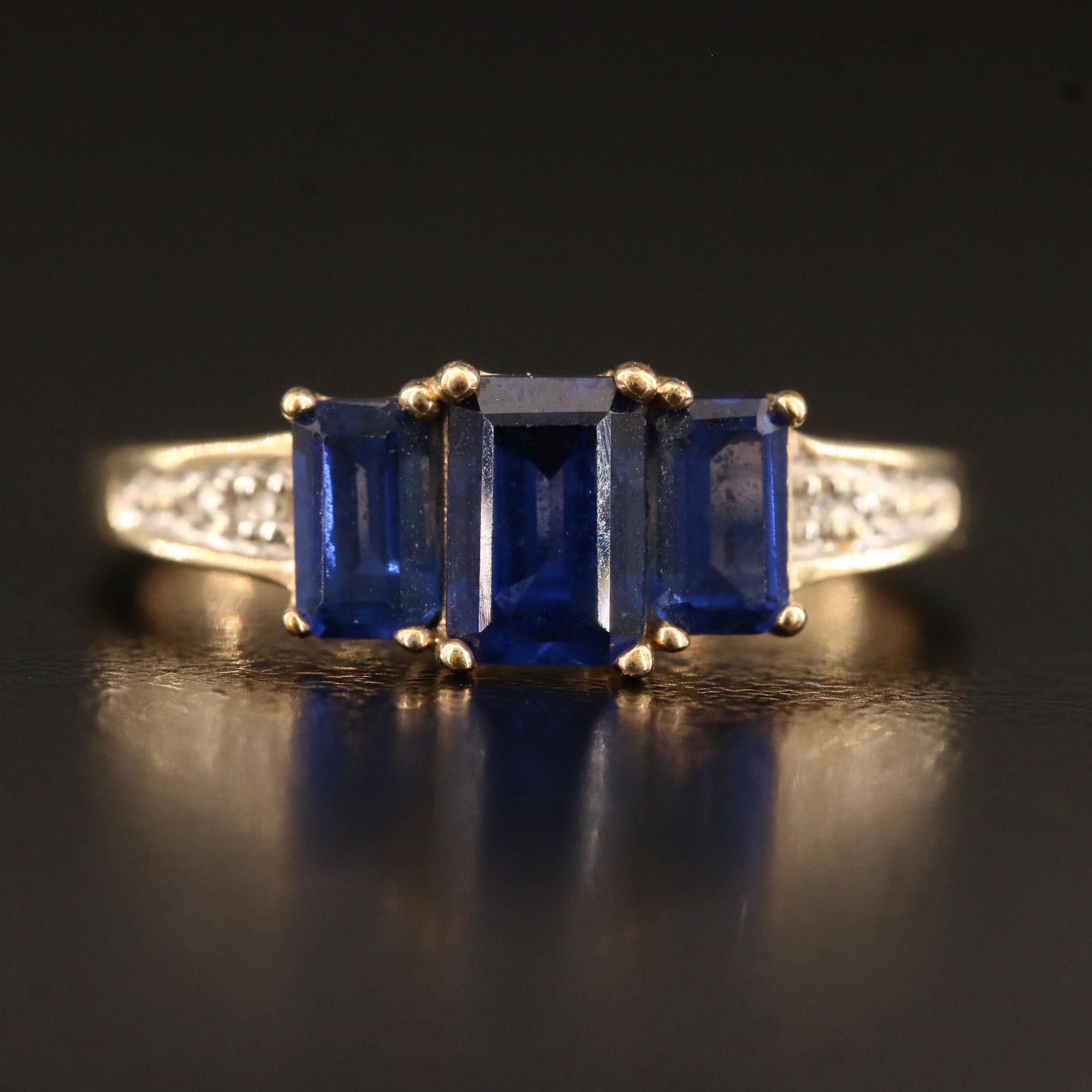 10K Sapphire Ring with Diamond Accents