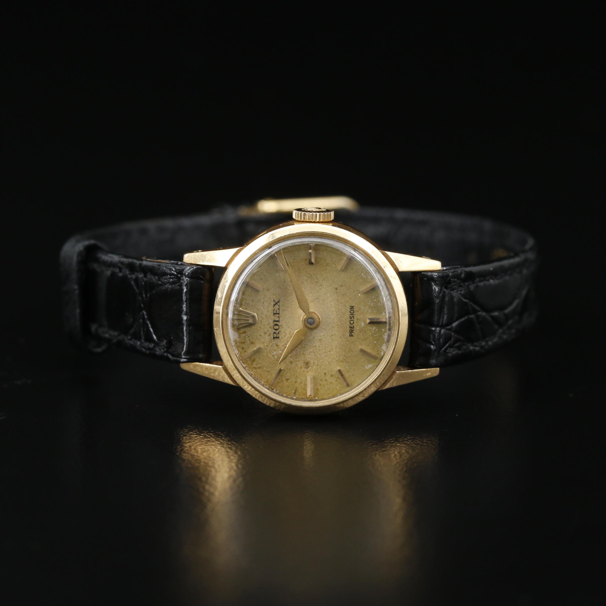 1956 Rolex Precision 9168 18K Gold Stem Wind Watch