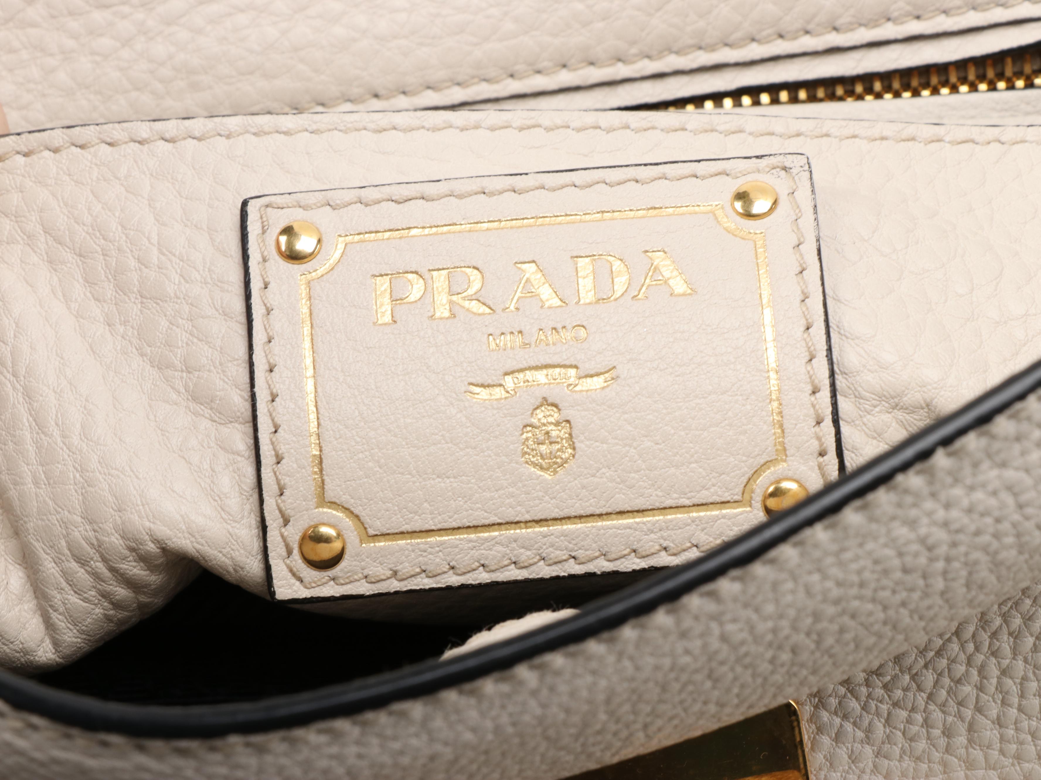 Prada Two-Way Flap Bag in Off-White Vitello Daino Leather