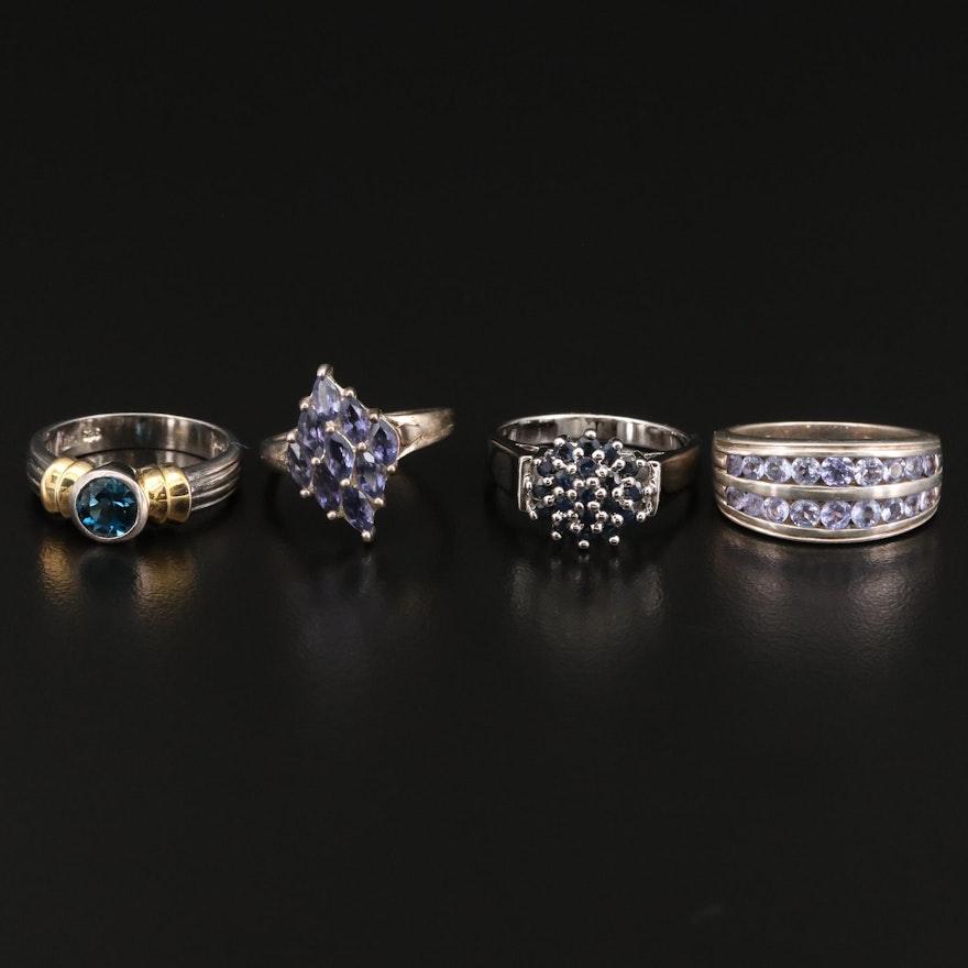 Assorted Sterling Silver Tanzanite, Iolite and Topaz Rings