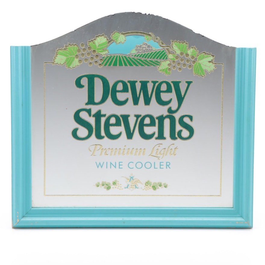 Anheuser-Busch Dewey Stevens Premium Light Wine Cooler Mirror Wall Sign, 1981