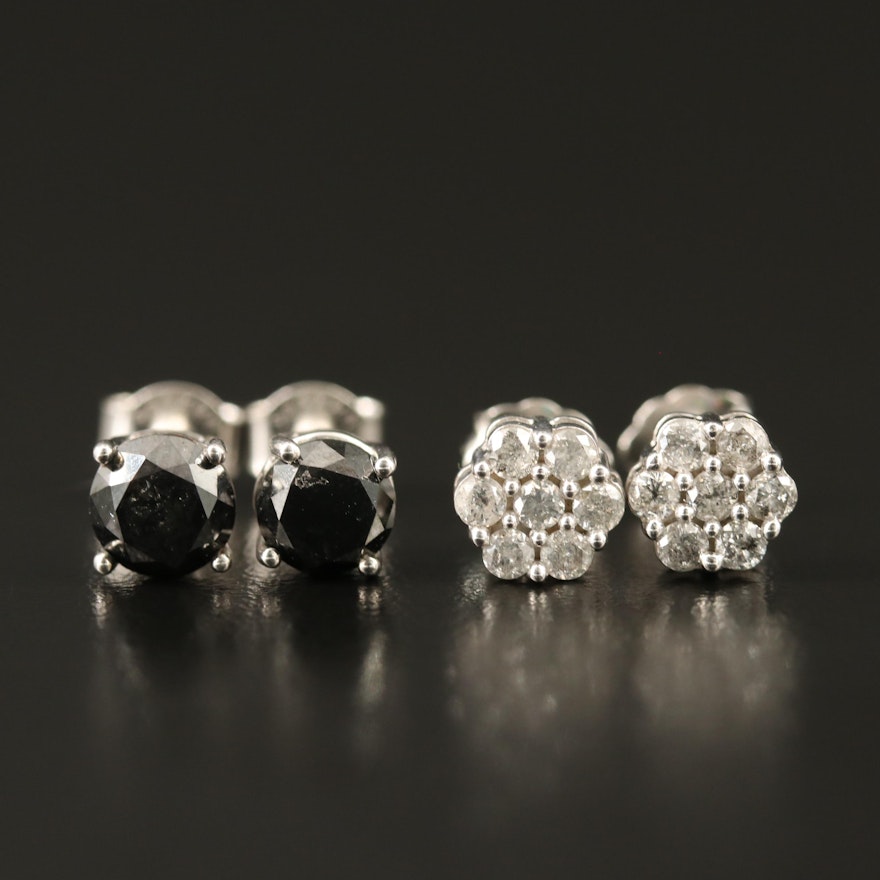 Sterling 2.00 CTW Black Diamond and Diamond Stud Earrings