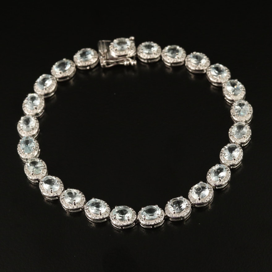 Sterling Aquamarine and Diamond Halo Bracelet