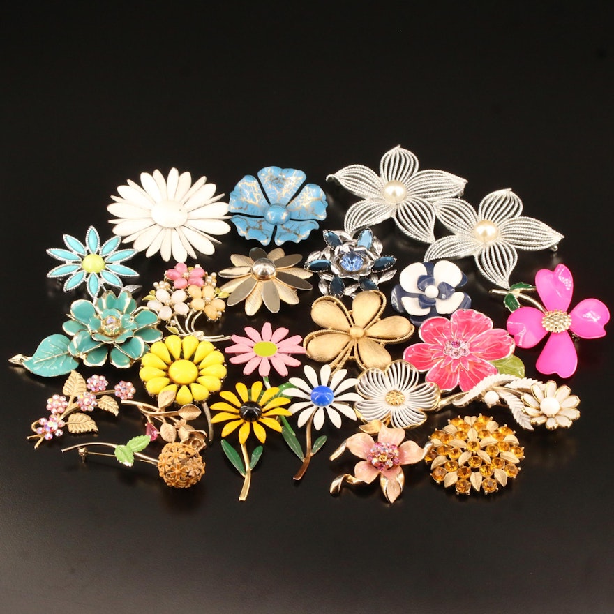 Vintage Floral Brooches Featuring Crown Trifari and Sarah Coventry