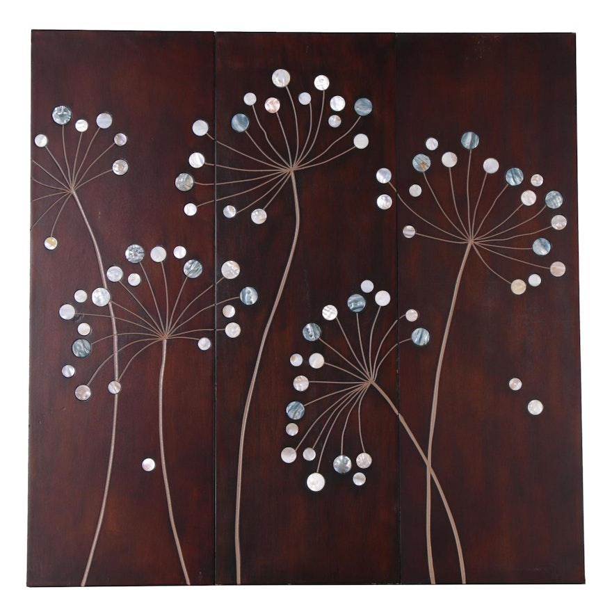 Abstract Floral Wood Triptych Designed by Tandi Venter, 21st Century