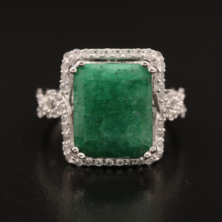 Sterling Silver Emerald and Sapphire Rectangular Ring