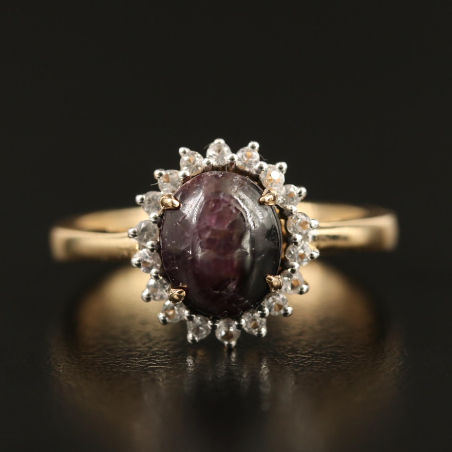 Sterling Silver Corundum and Sapphire Halo Ring