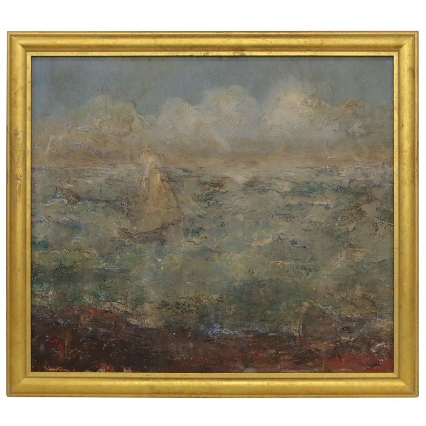 Ruby Stone Markham Oil Landscape Painting, Mid 20th Century