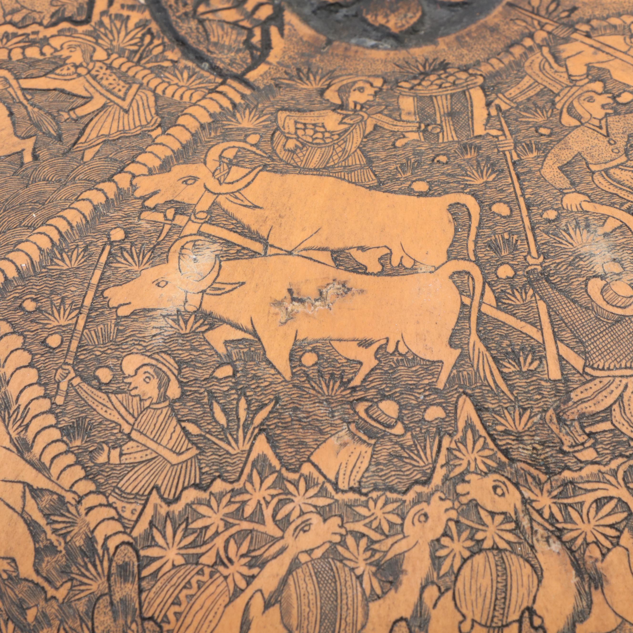 Peruvian Scrimshaw Gourd Bowl of Gran Concurso de Danzantes de Tijera