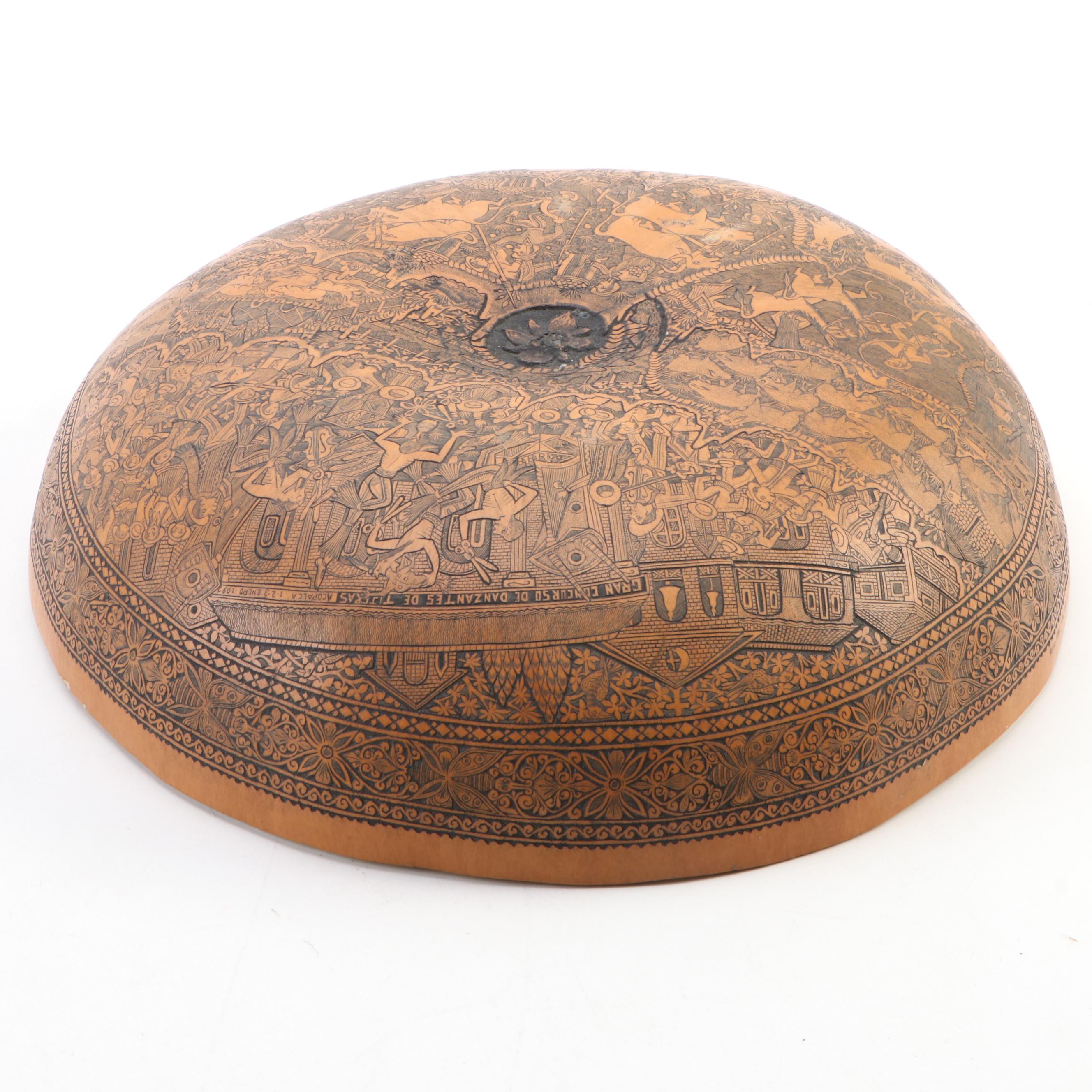 Peruvian Scrimshaw Gourd Bowl of Gran Concurso de Danzantes de Tijera