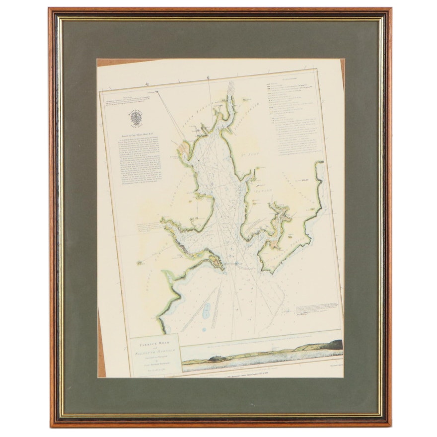 UK Hydrographic Office Offset Lithograph Map of Carrick Road & Falmouth Harbour