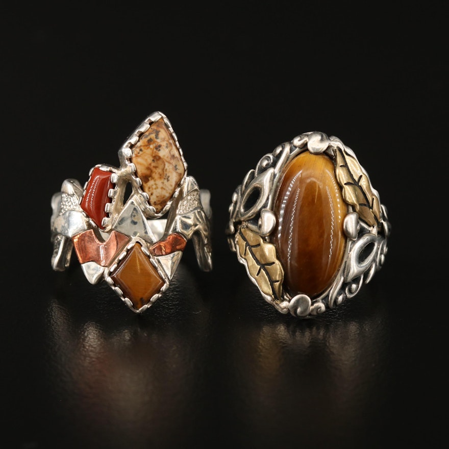 Carolyn Pollack for Relios Sterling Silver Rings with Tiger's Eye and Jasper