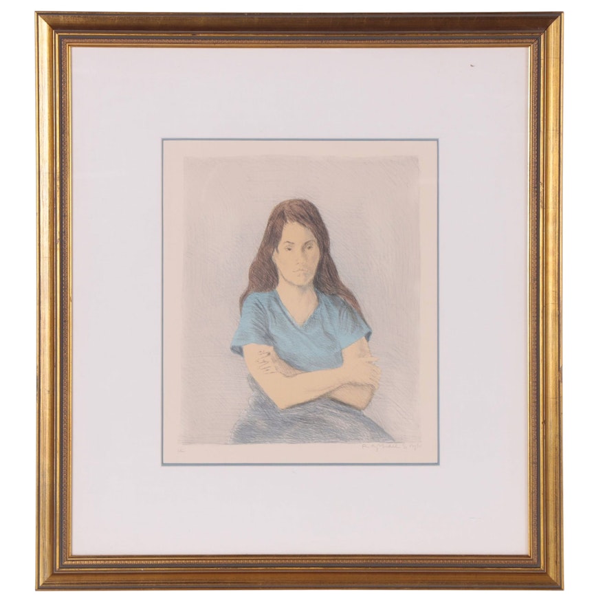 Raphael Soyer Lithograph  "Seated Woman Arms Crossed," 1979