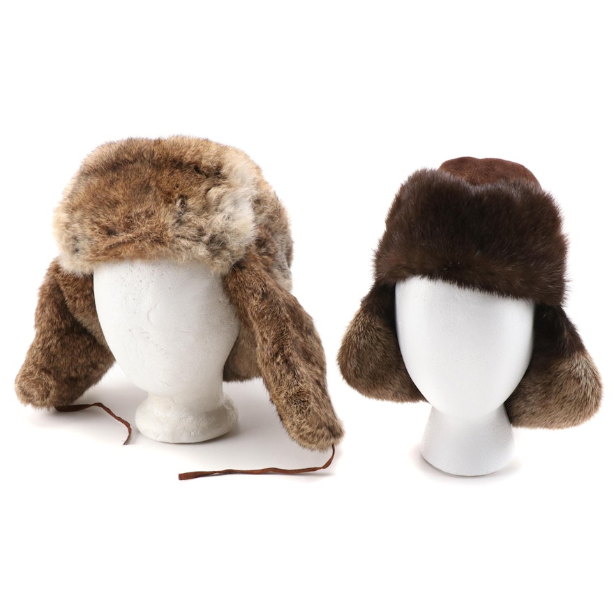 Orvis and Mad Bomber Otter and Rabbit Fur Trapper Hat and Cap