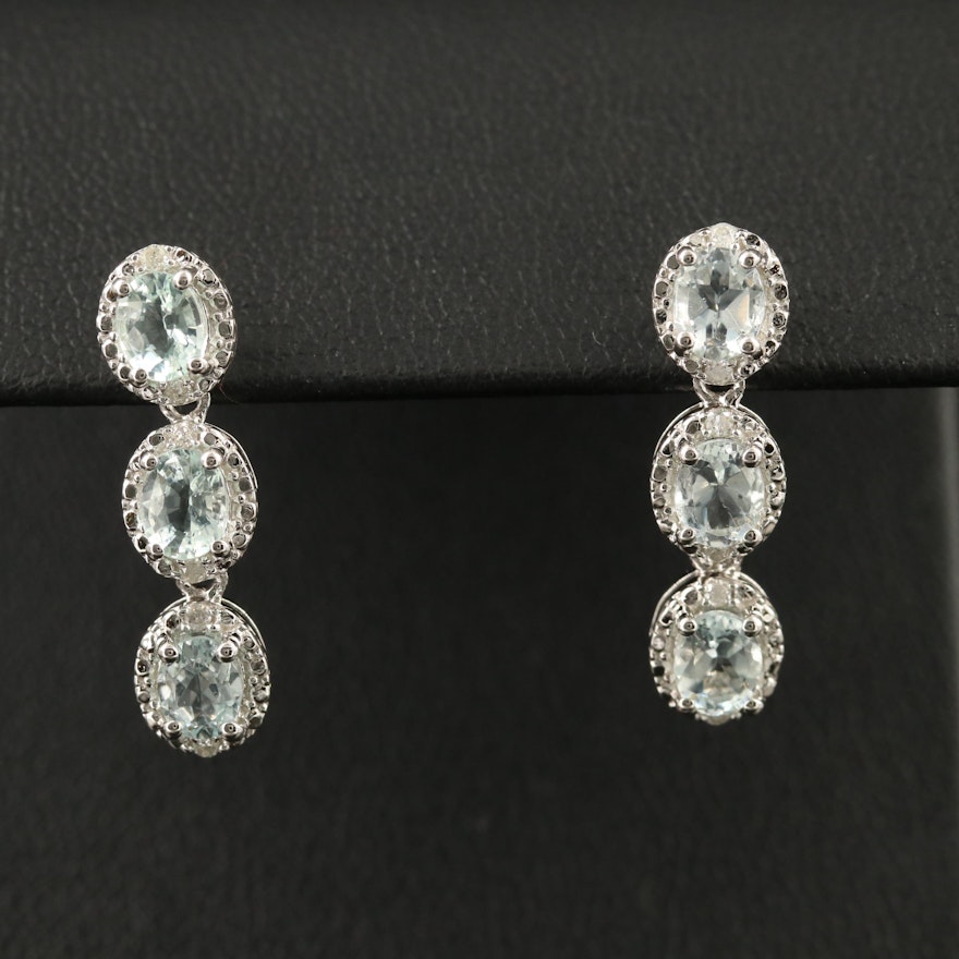 Sterling Aquamarine and Diamond Dangle Earrings