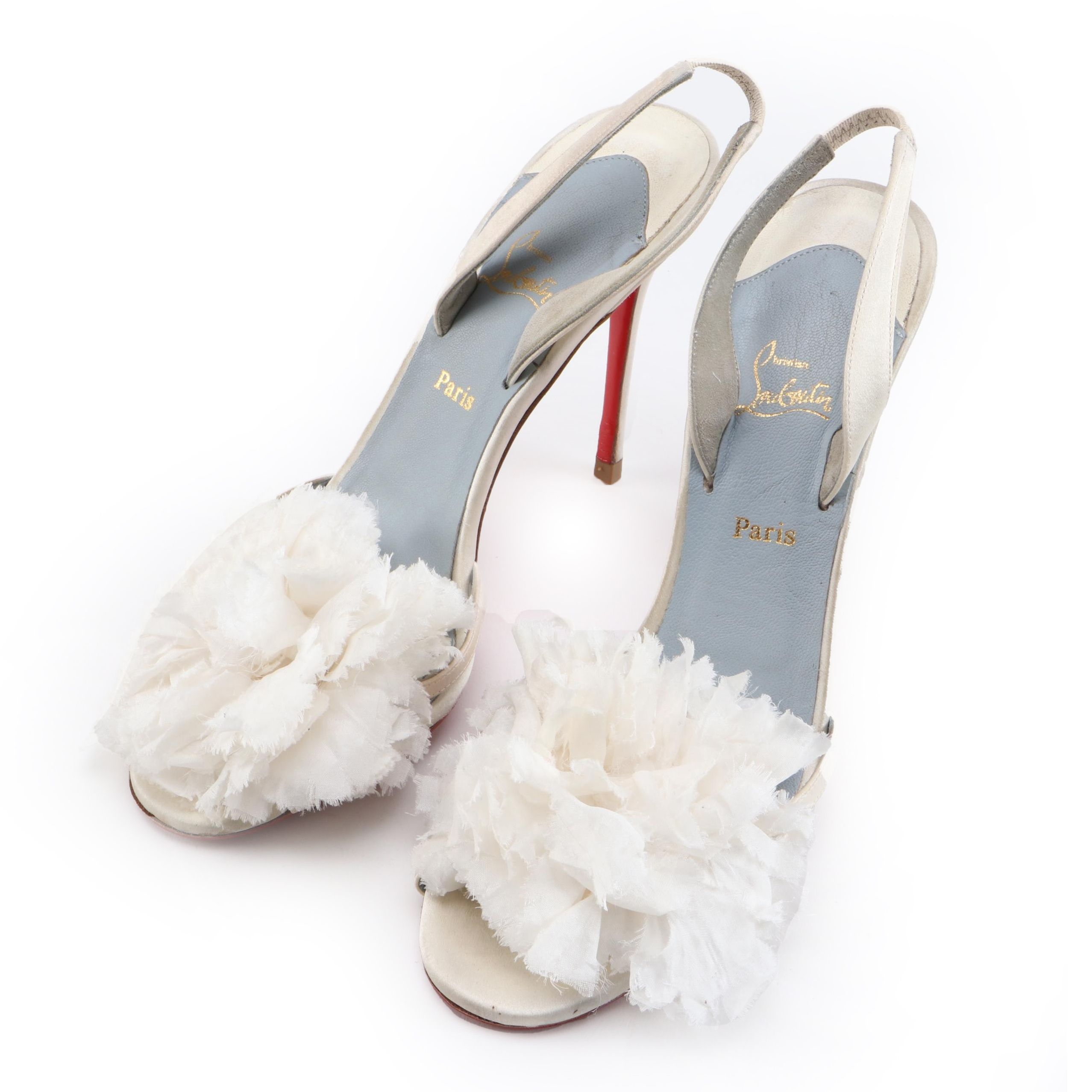 Christian Louboutin Floral Satin High Heel Slingbacks