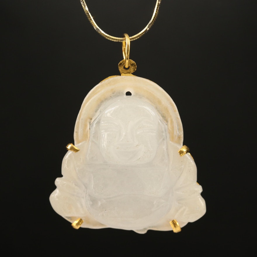 Jadeite Buddha Pendant on Sterling Necklace