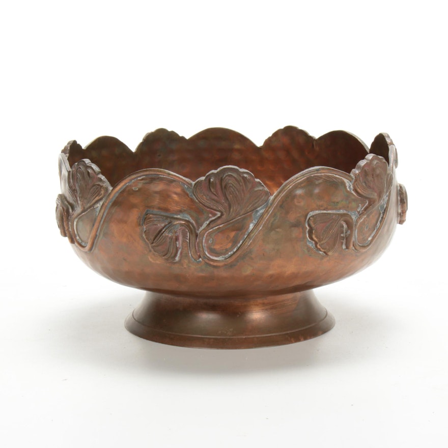 Art Nouveau Copper Footed Bowl, Antique