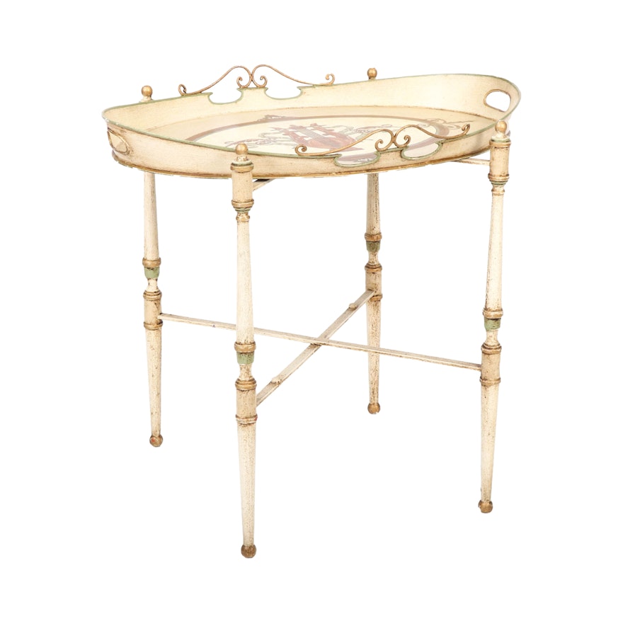 Hand-Painted French Provincial Style Metal Tray Table, 20th Century