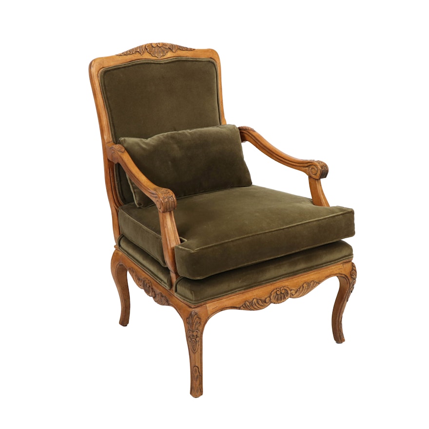 Century Louis XV Style Fauteuil Velveteen Upholstered Chair, Late 20th C