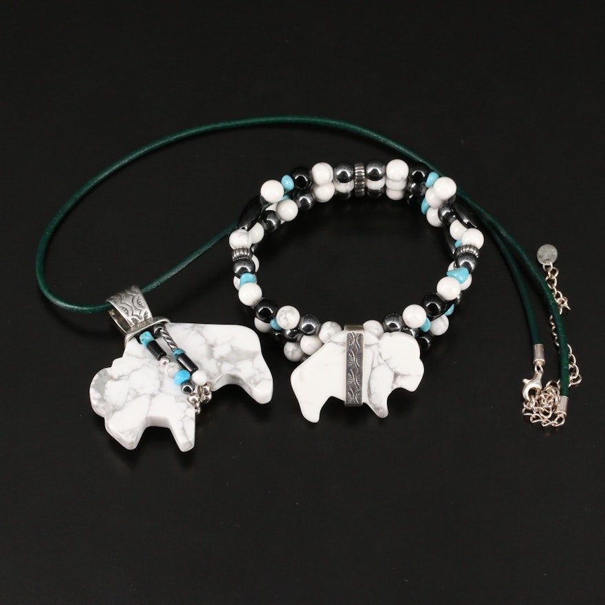 Western Relios Buffalo Fetish Necklace and Bracelet with Hematite and Turquoise