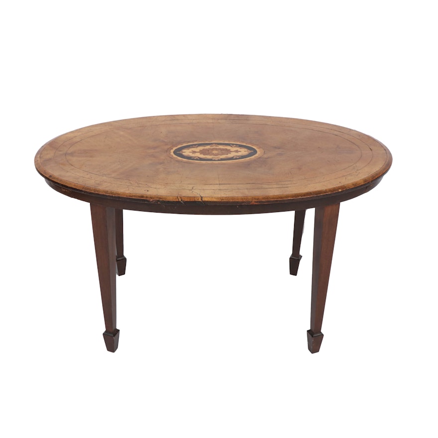 Wood Marquetry Oval Coffee Table, Early 20th Century