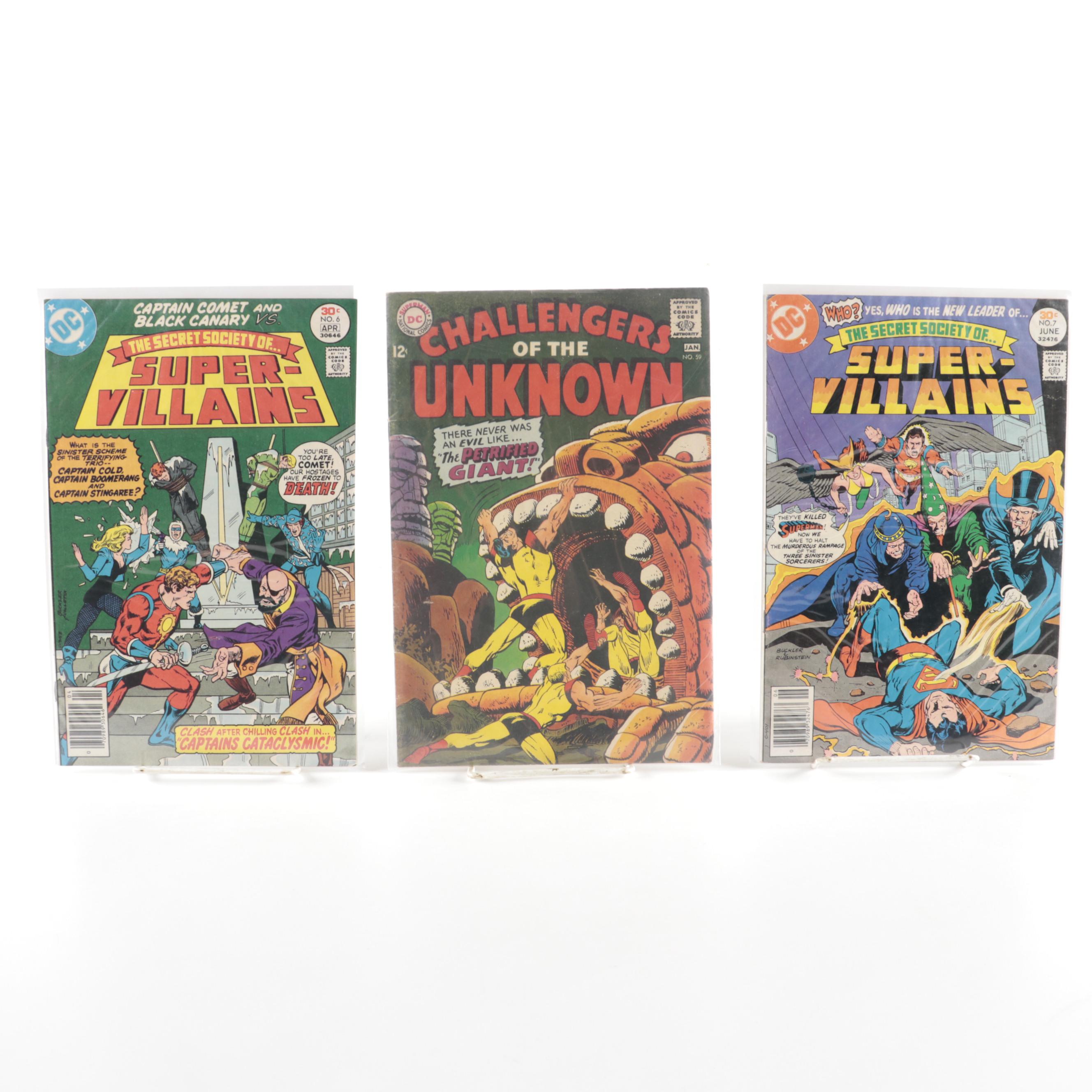 "Challengers of the Unknown," "Swamp Thing," and "Super Villains" Comics
